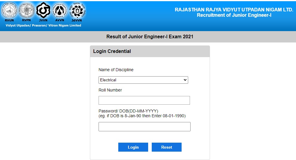 Rajasthan RVUNL JEN Junior Engineer Result