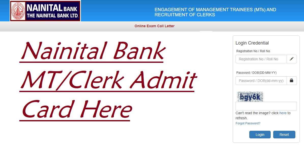 Nainital Bank Clerk Admit Card