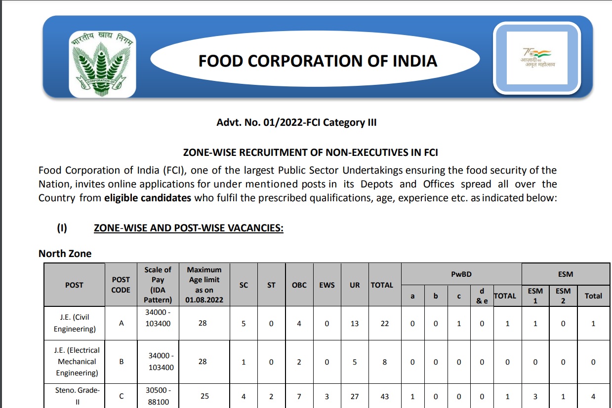 FCI Assistant Grade 3 Recruitment 2022 Notification Out-5043 post