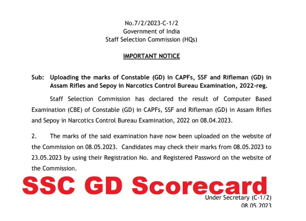 SSC GD Score Card