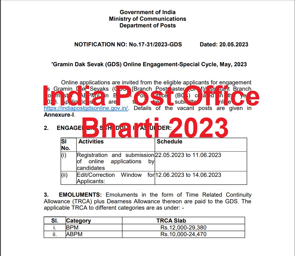 India Post Office Bharti 2023