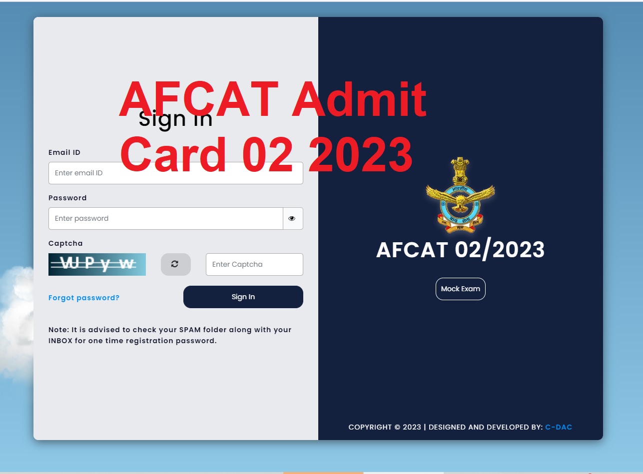 AFCAT Admit Card 02 2023