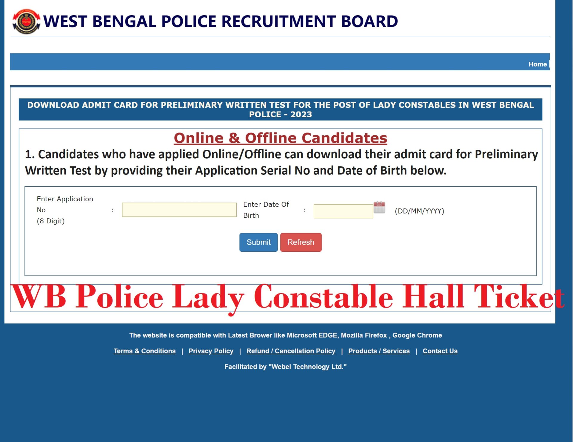 WB Police Lady Constable Hall Ticket