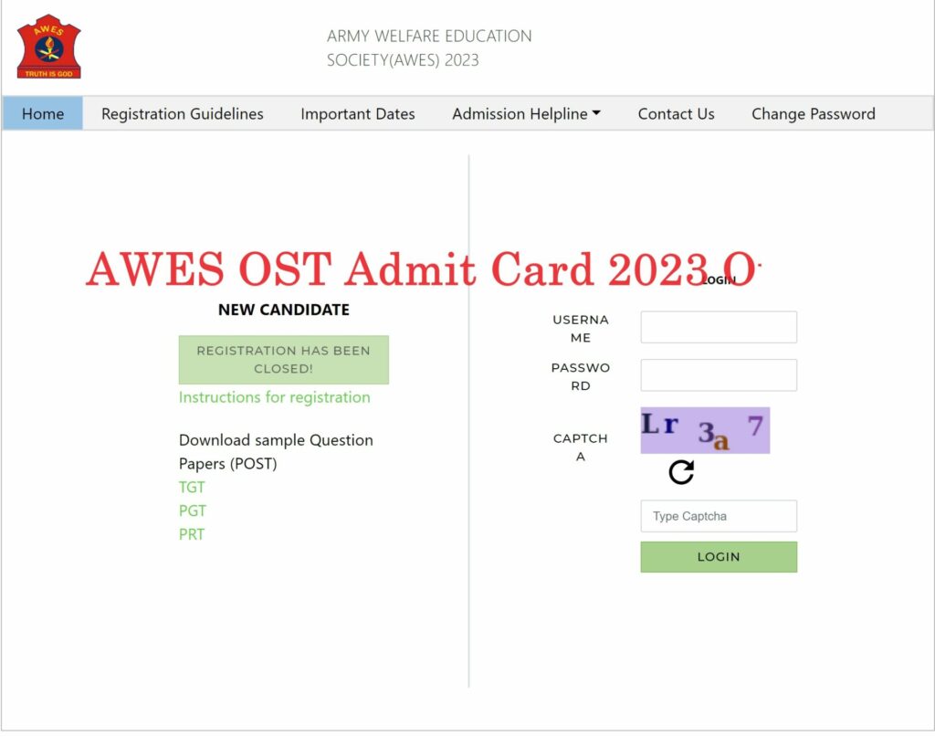 AWES APS OST Admit Card 2023