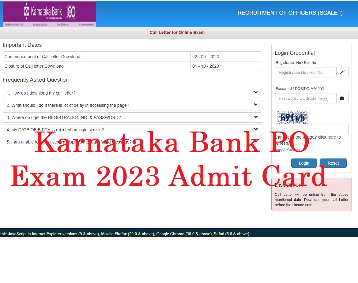Karnataka Bank PO Exam 2023 Admit Card
