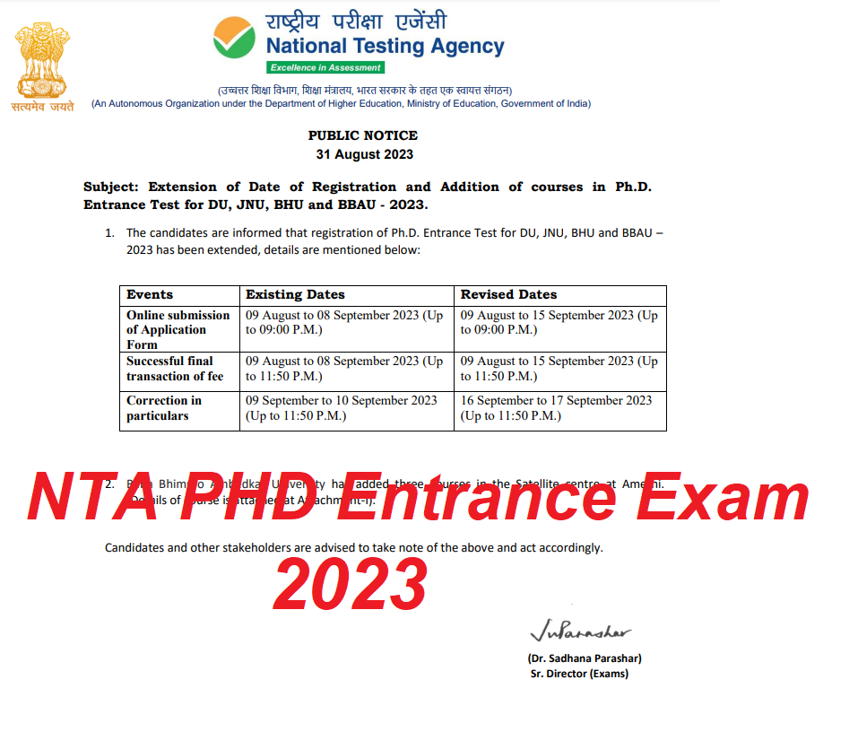 NTA PHD Entrance Exam 2023 
