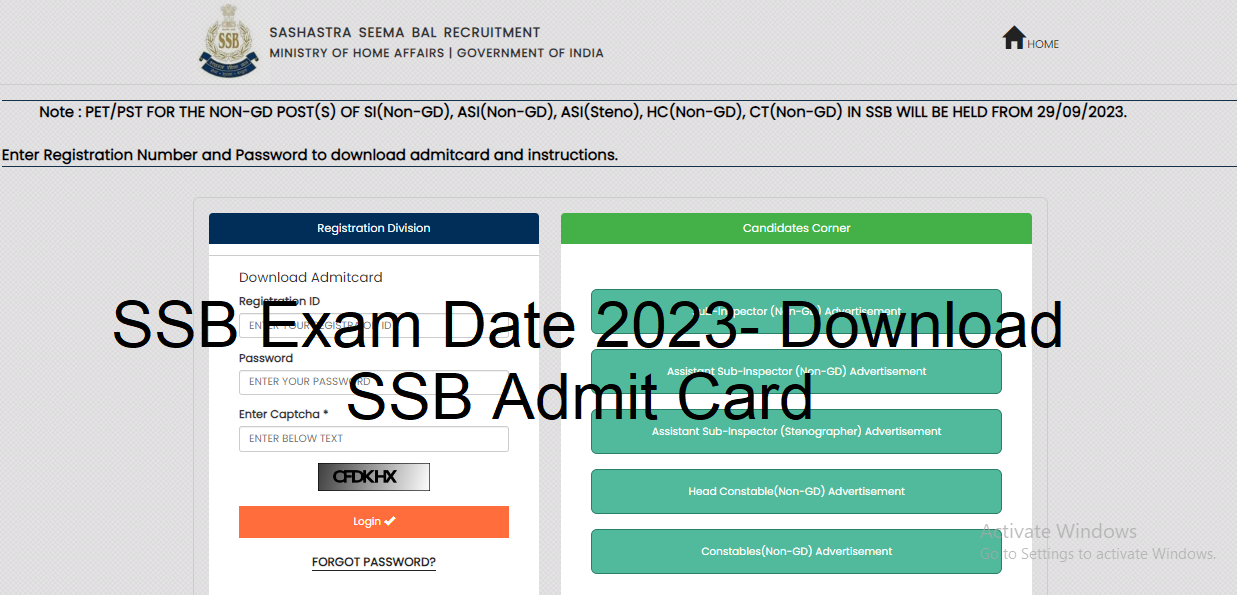 SSB Exam Date, SSB Admit Card 2023