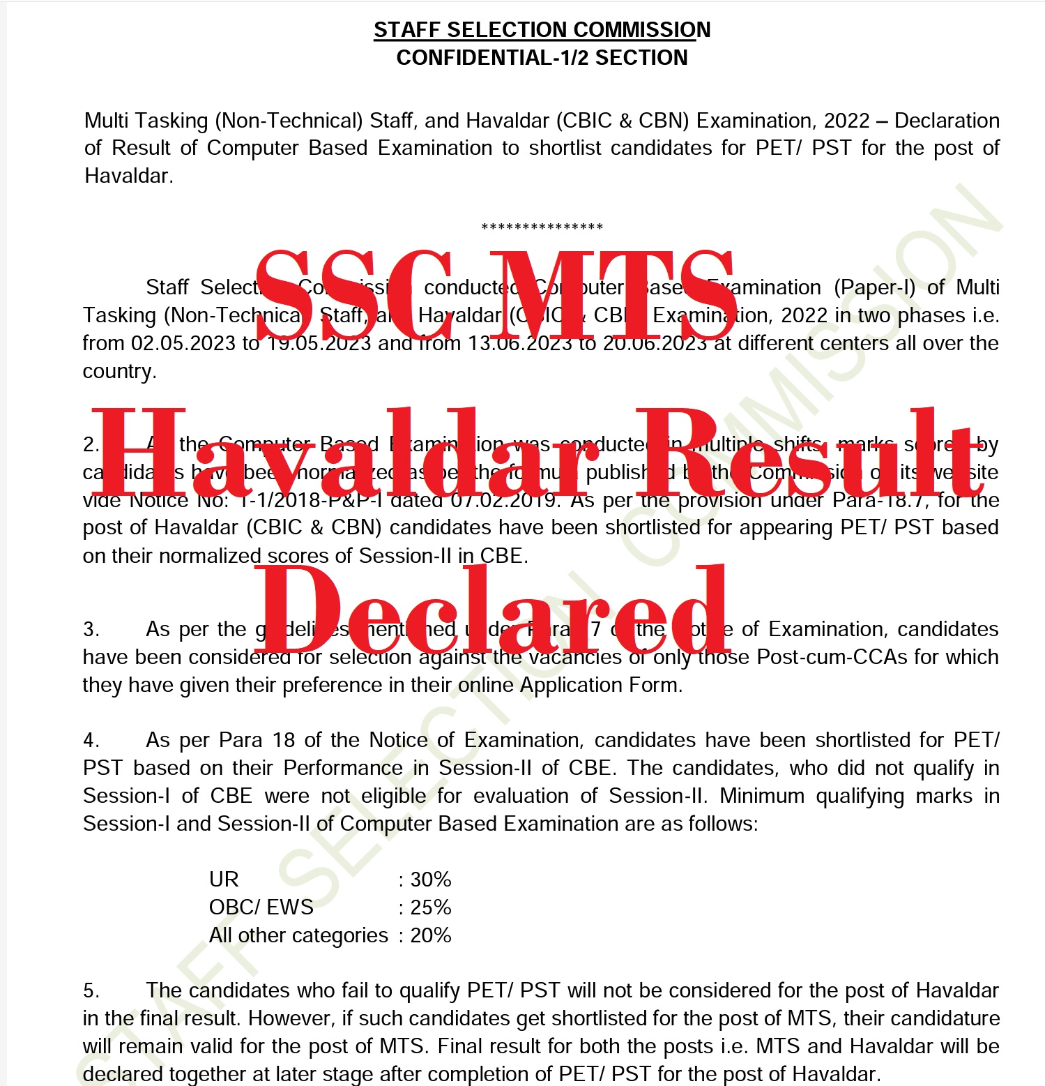 SSC MTS Havaldar Result 2023